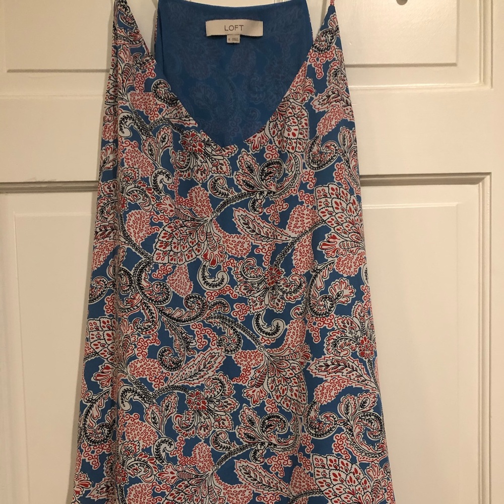 Loft blouse, red, black, white and blue, XL, EUC